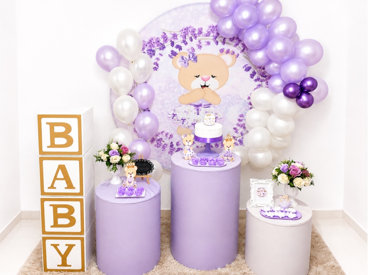 Kit Festa Chá de Bebê Ursinha Lilás - Realiza Festa