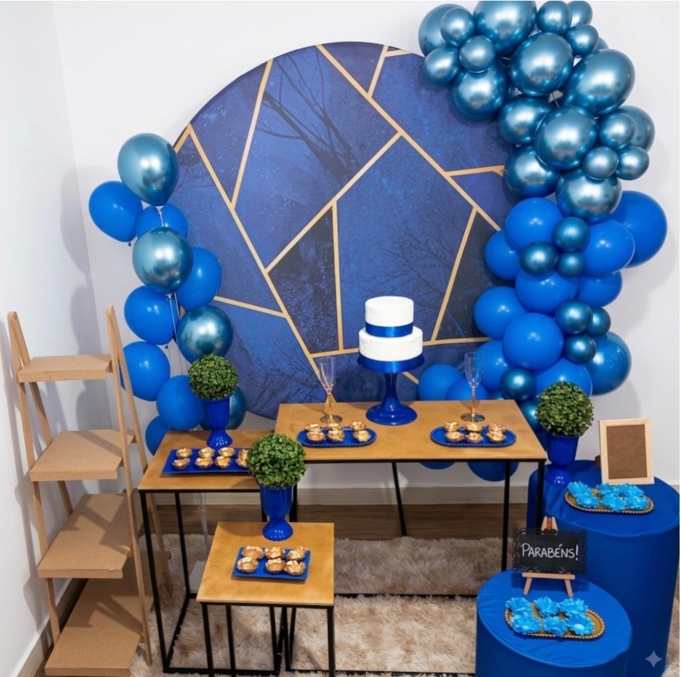Kit Luxo Adulto Geométrico Azul Com Dourado - Realiza Festa