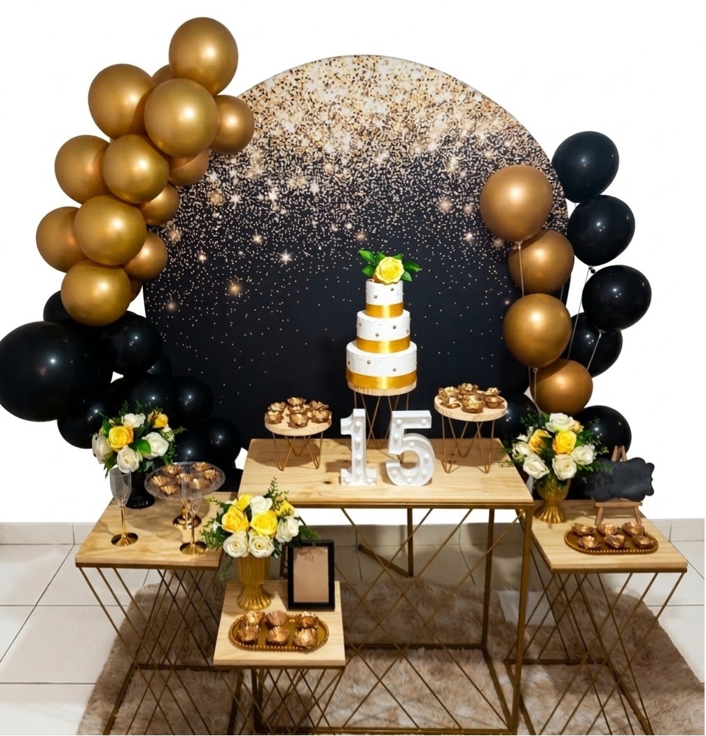Kit Luxo 15 Anos Preto Com Glitter - Realiza Festa