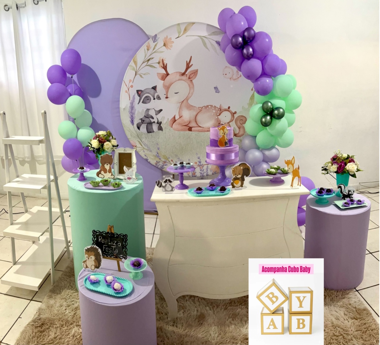 Kit Premium Chá de Bebê Feminino Bosque - Realiza Festa