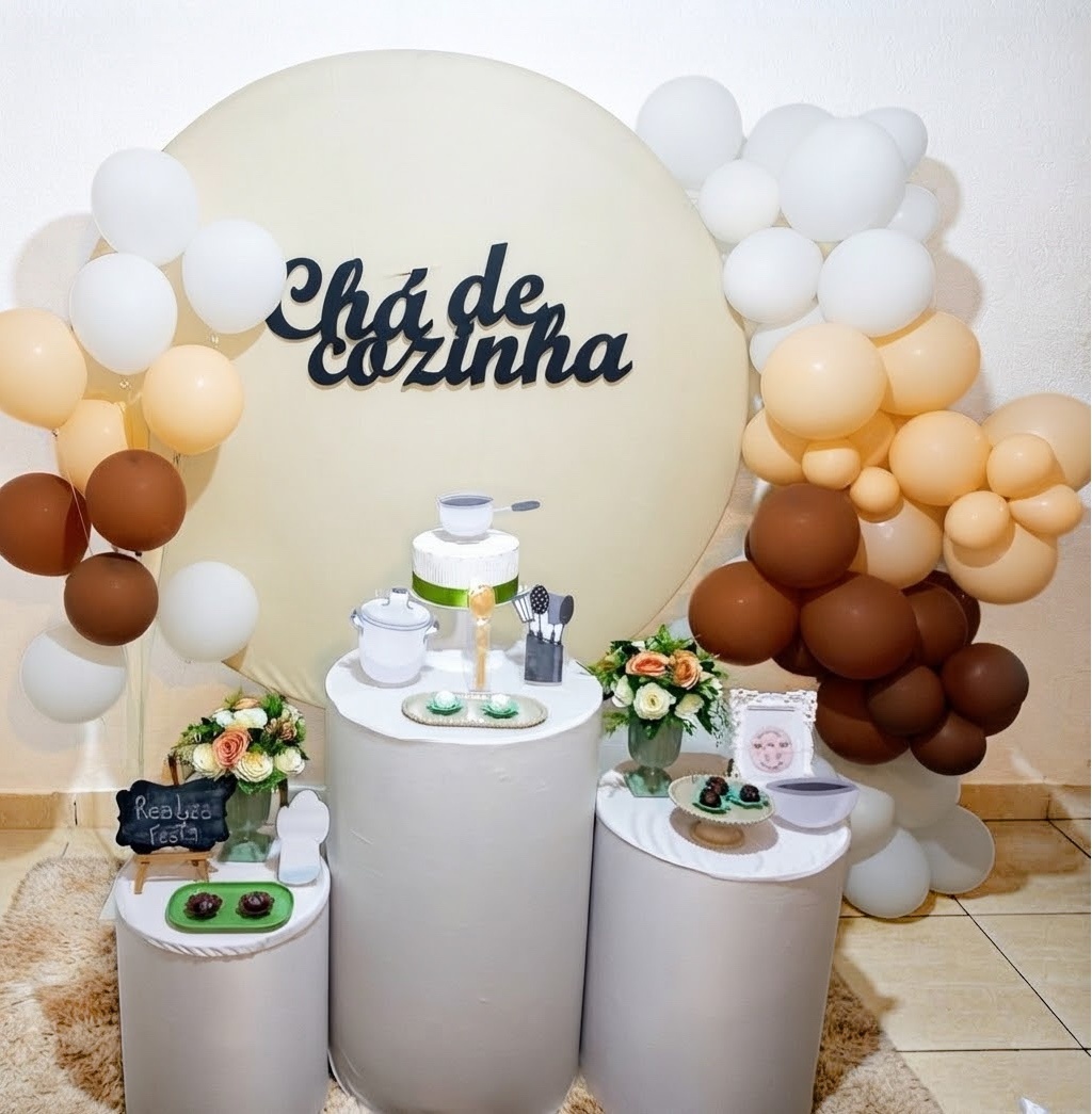 Kit Festa Chá de Cozinha Creme Redondo - Realiza Festa