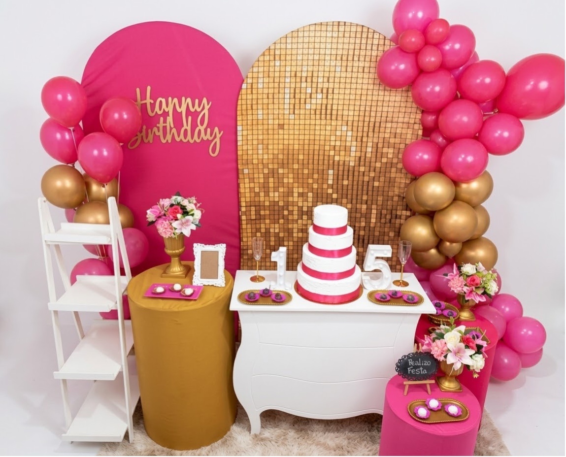 Kit Premium Adulto Feminino Dourado Com Pink - Realiza Festa