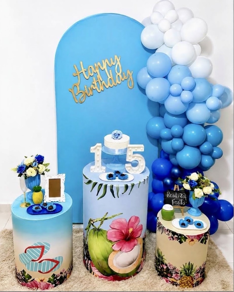 Kit Festa 15 Anos Azul Piscina Verão - Realiza Festa