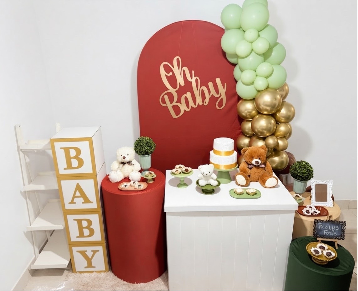 Kit Luxo Chá de Bebê Terracota Com Verde - Realiza Festa