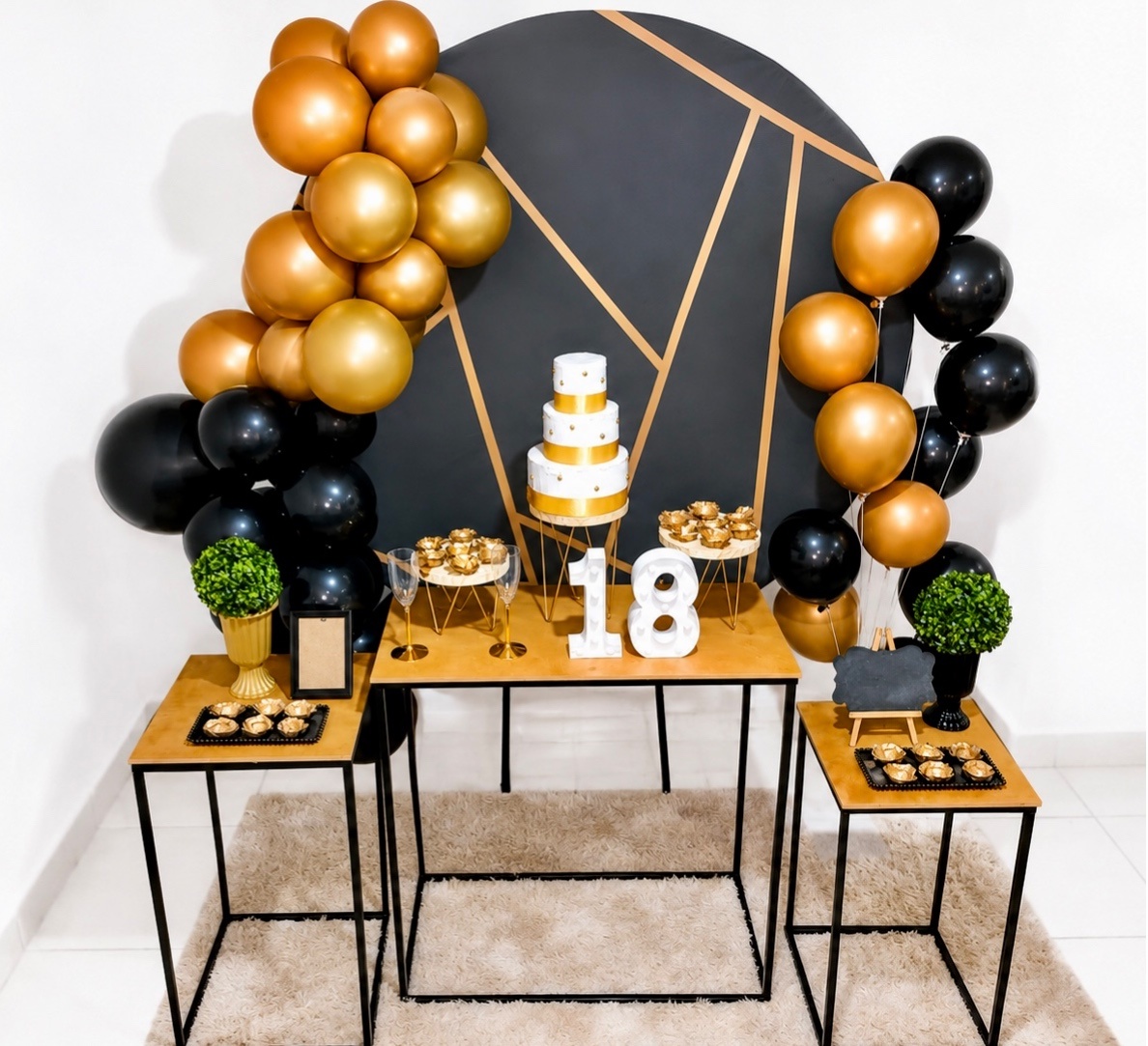 Kit Festa Adulto Geométrico Preto Com Dourado - Realiza Festa