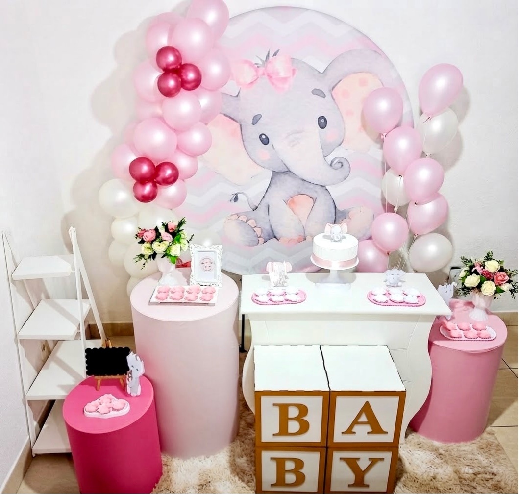 Kit Luxo - Chá de Bebê Feminino Elefante Rosa - Realiza Festa