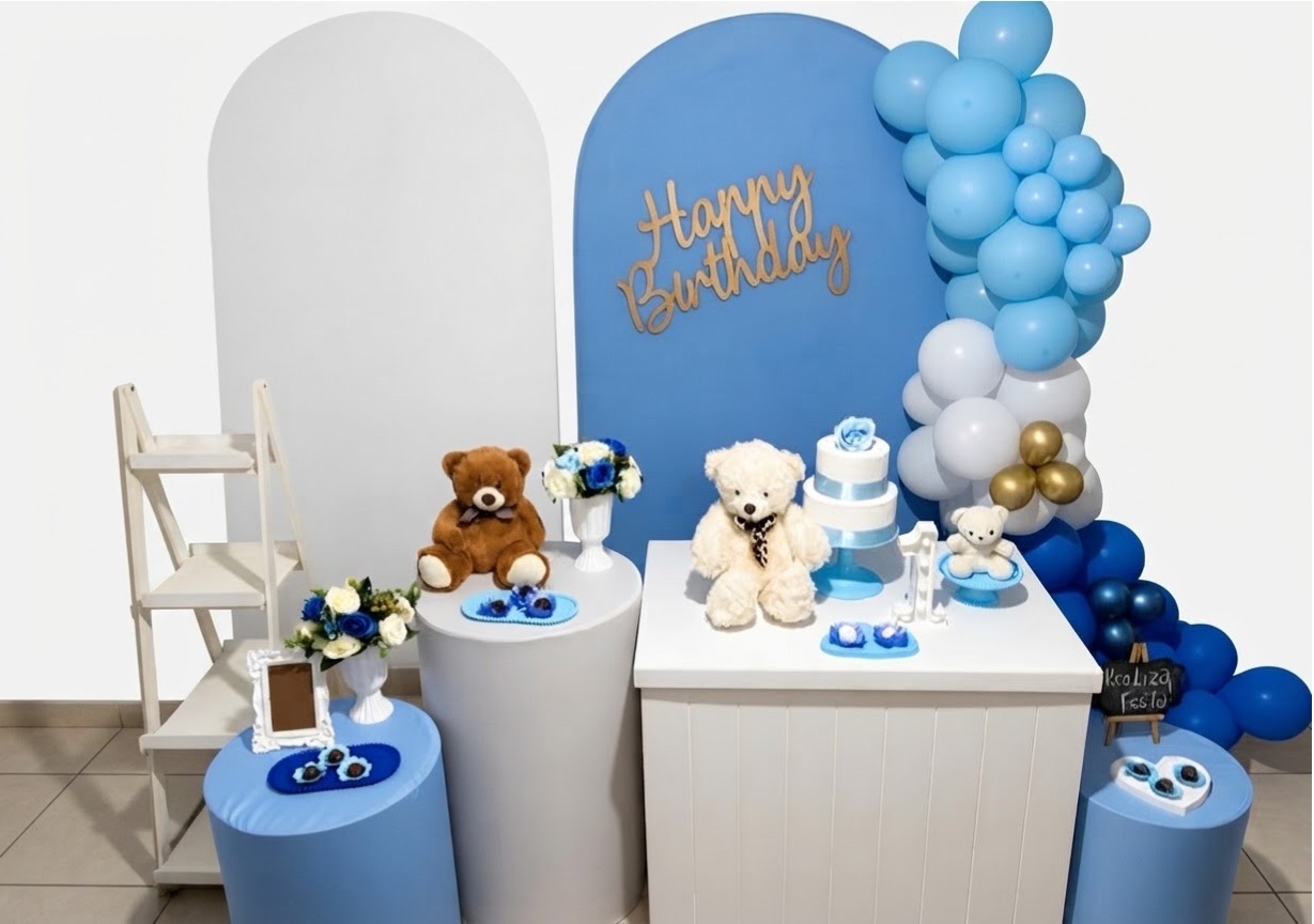 Kit Premium Infantil Masculino Happy Birthday Azul Com Dourado - Realiza Festa