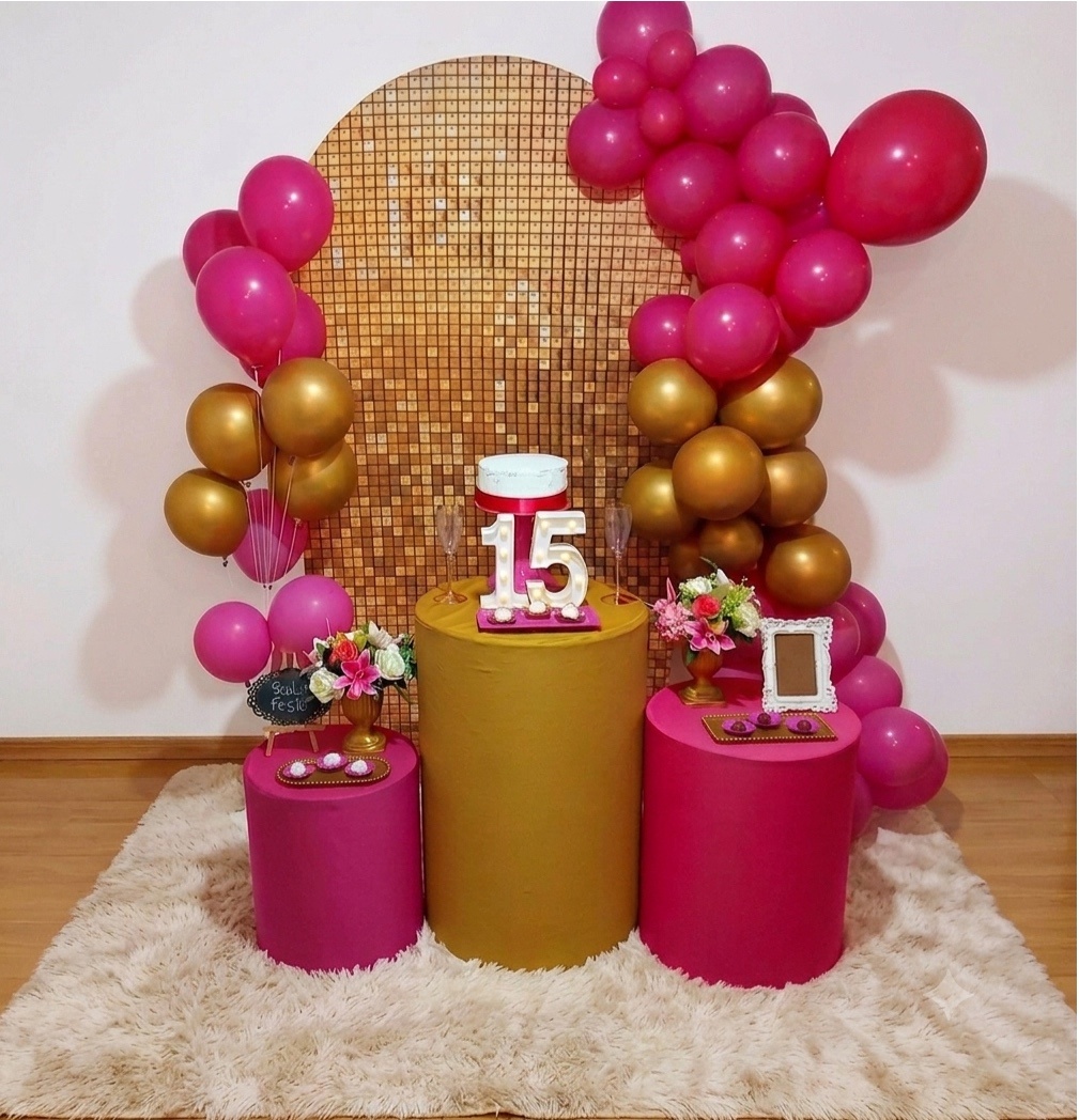 Kit Festa 15 Anos Dourado Com Pink - Realiza Festa