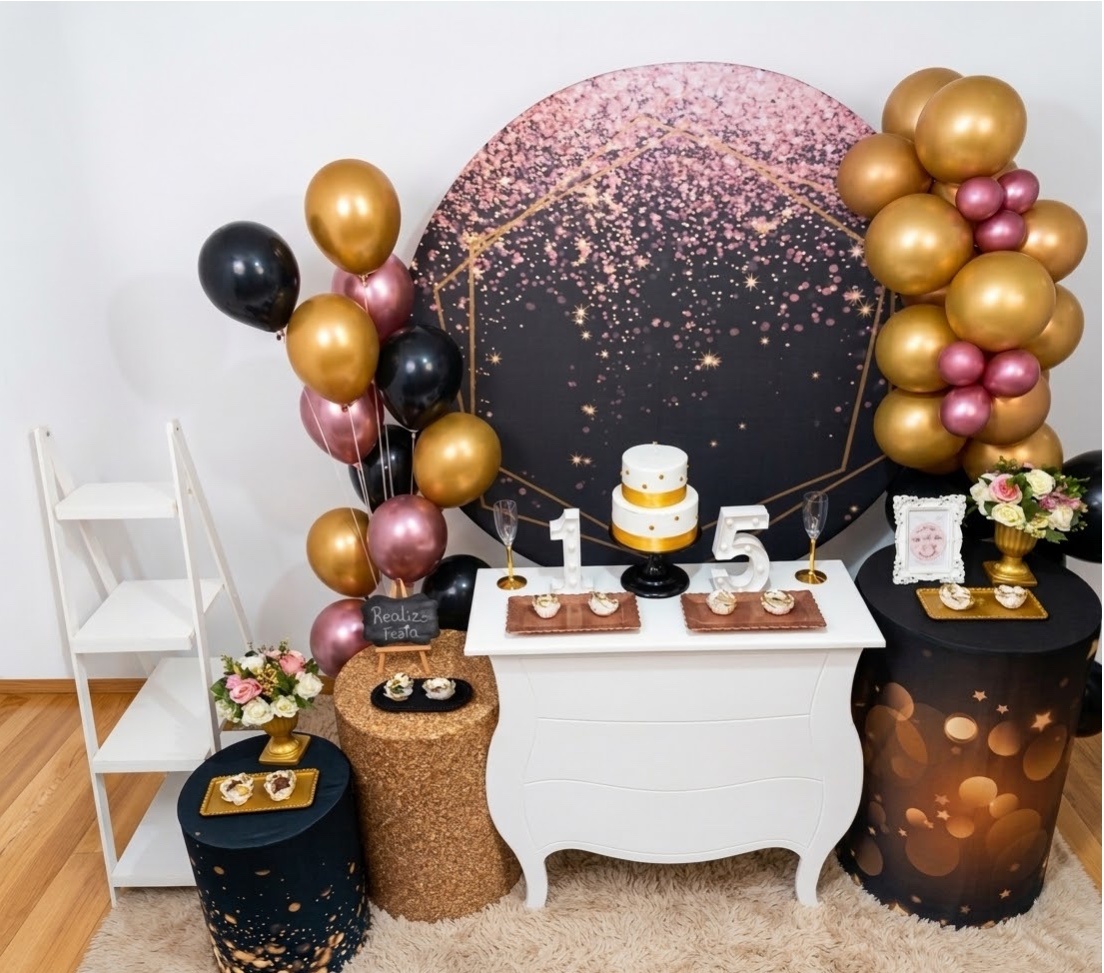 Kit Luxo 15 Anos Preto Rose E Dourado - Realiza Festa