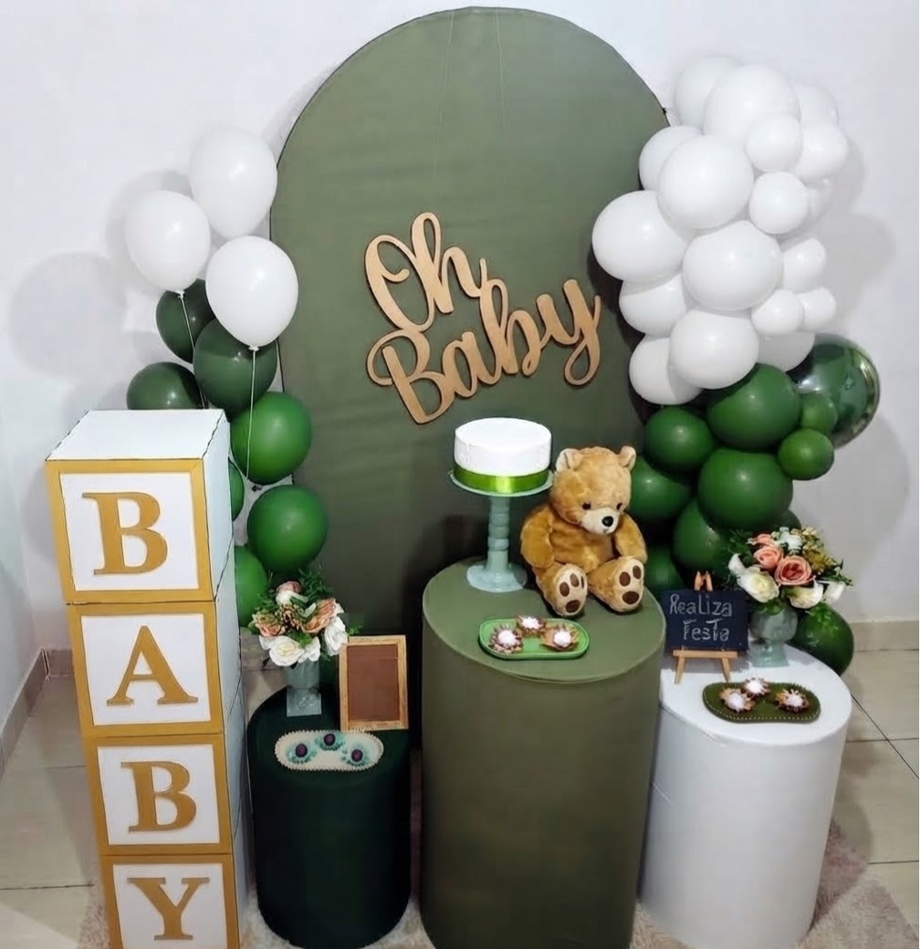 Kit Festa Chá de Bebê Verde Oliva - Realiza Festa
