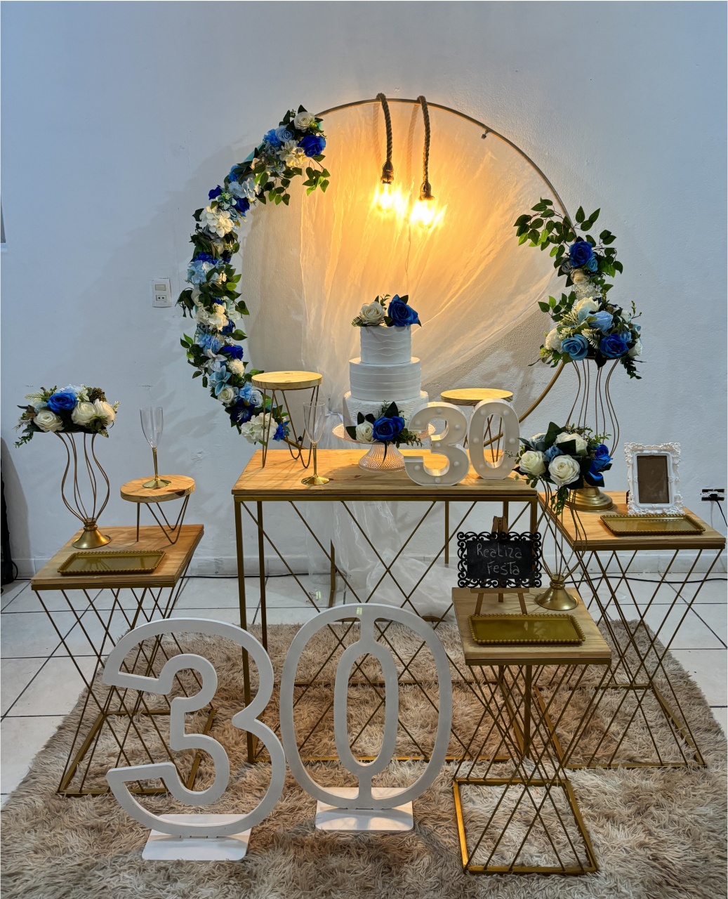 Kit Premium Adulto Feminino Azul Com Tecido Branco - Realiza Festa