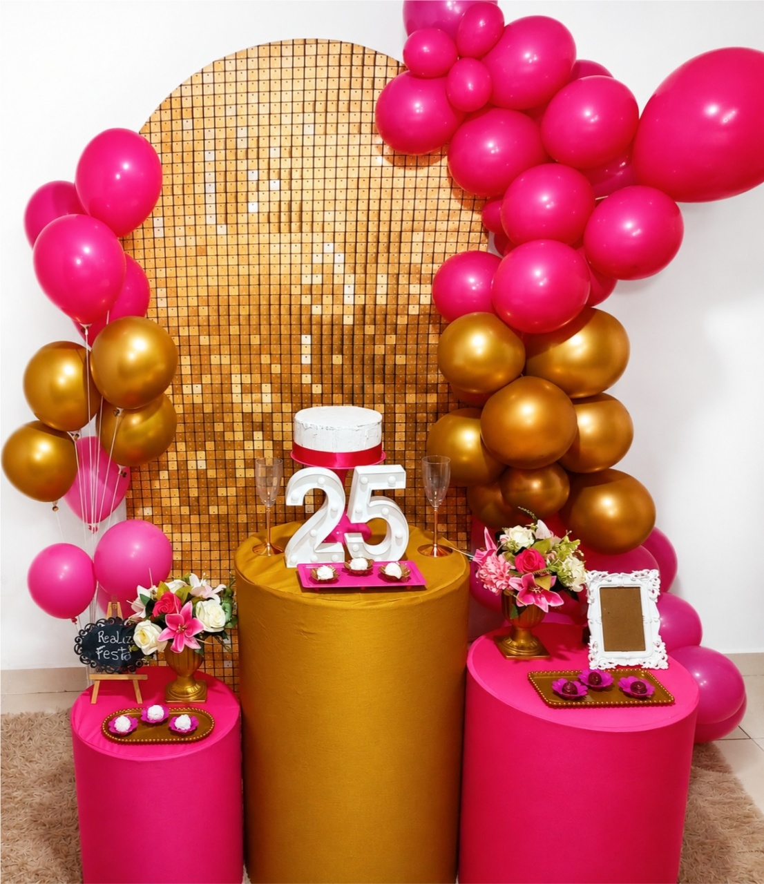 Kit Festa Adulto Feminino Dourado Com Pink - Realiza Festa