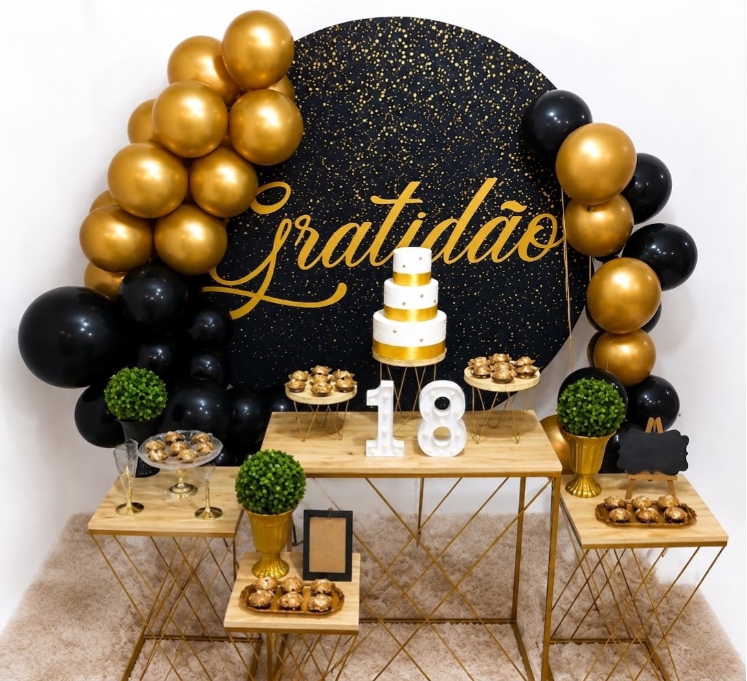 Kit Luxo Gratidão Preto Com Glitter Dourado - Realiza Festa