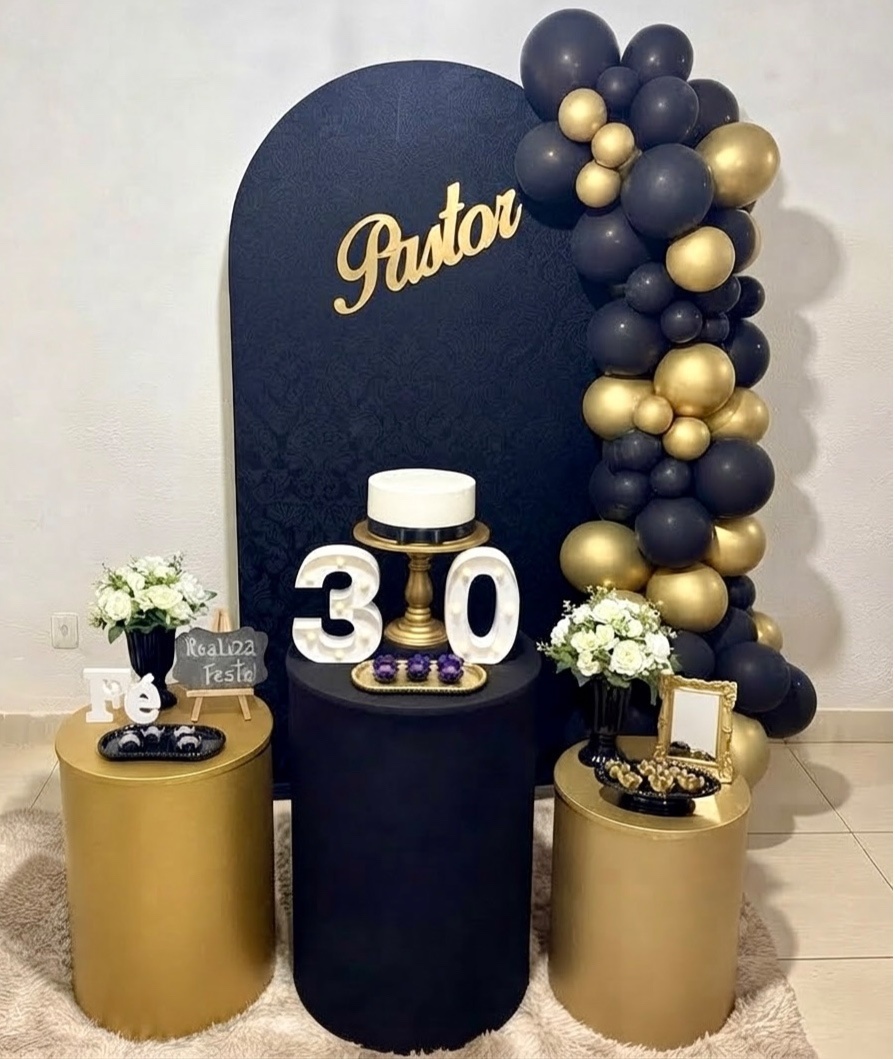 Kit Festa Pastor Preto Com Dourado - Realiza Festa