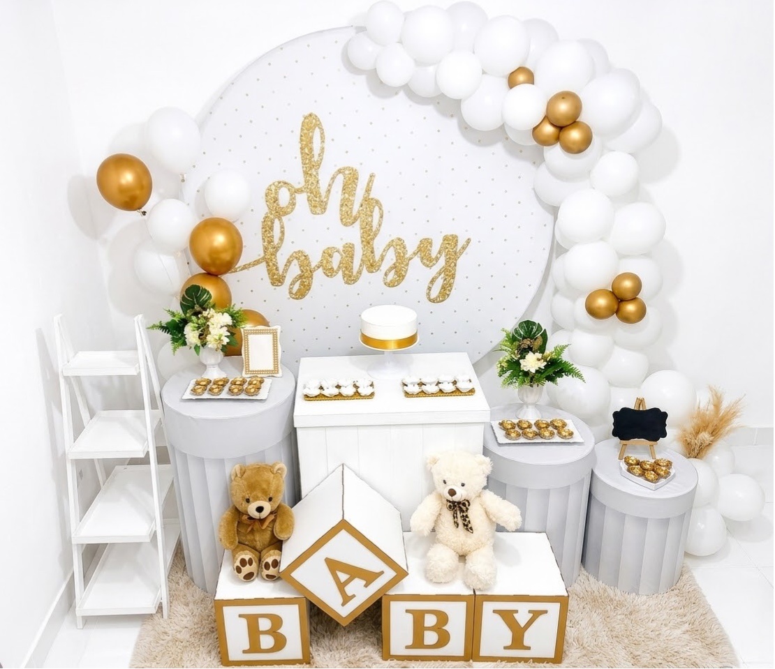 Kit Luxo Chá de Bebê/ Revelação Oh Baby Branco - Realiza Festa