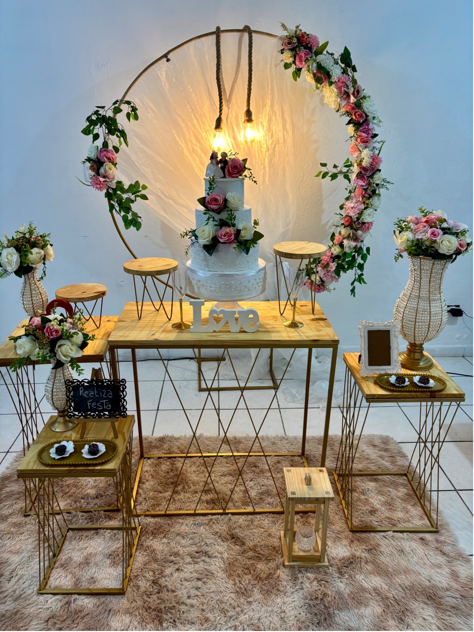 Kit Premium Casamento Rosa Com Tecido Branco - Realiza Festa