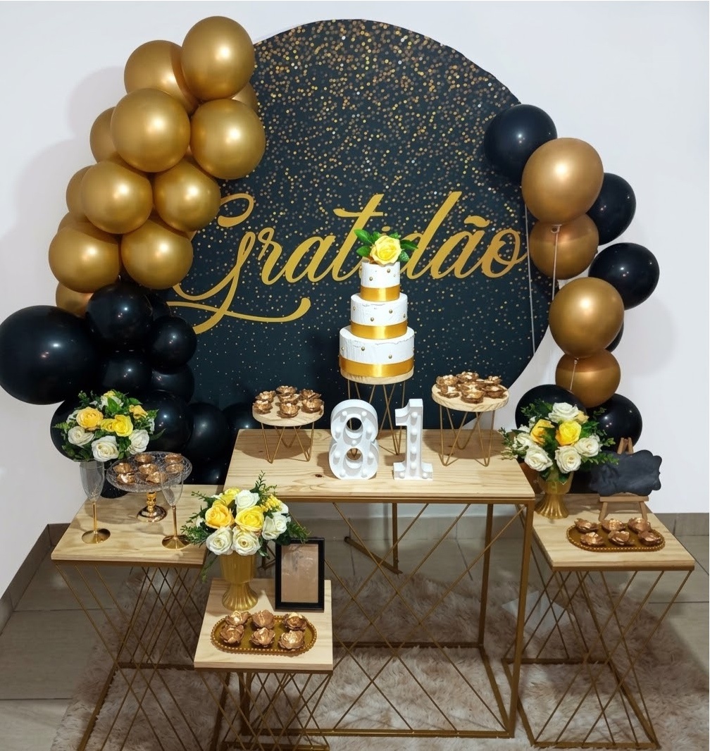 Kit Luxo Gratidão Preto Com Glitter Dourado Feminino - Realiza Festa