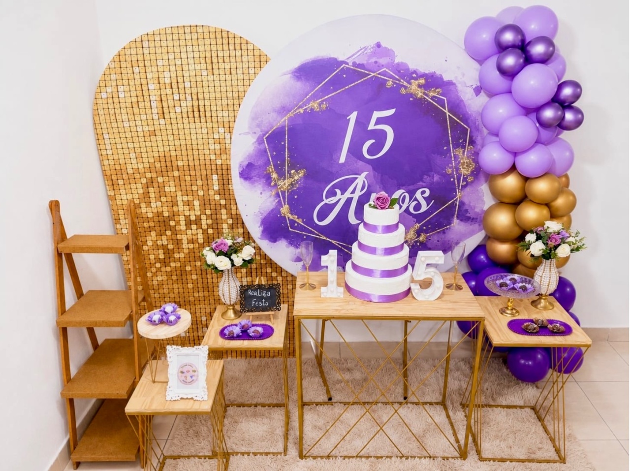 Kit Premium 15 Anos Capa Lilás Com Dourado - Realiza Festa