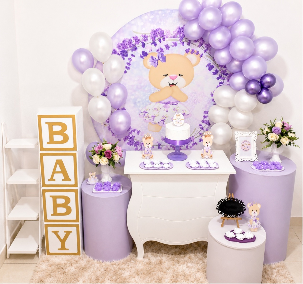 Kit Luxo Chá de Bebê Ursinha Lilás - Realiza Festa