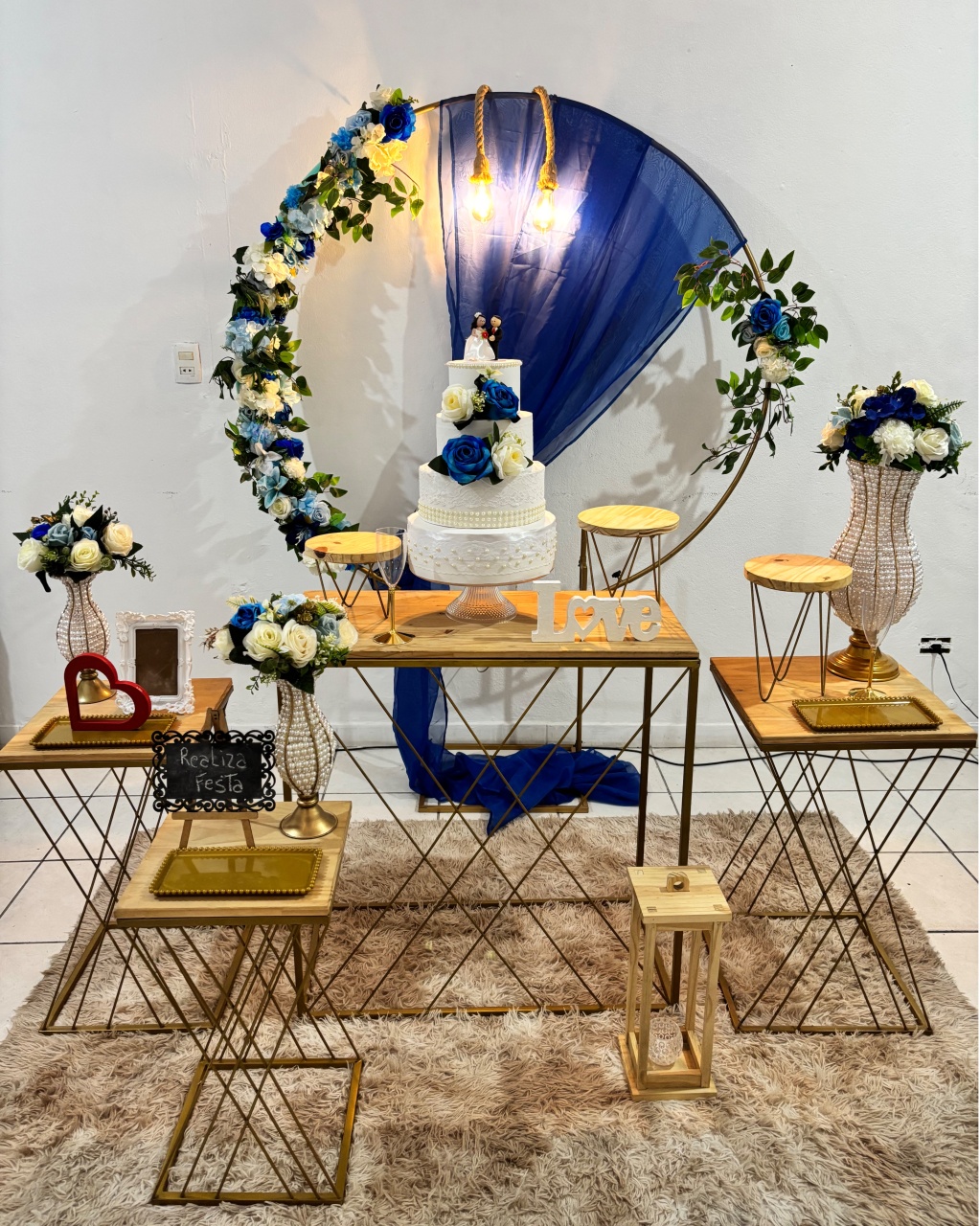 Kit Premium Casamento Azul Com Tecido Azul Escuro - Realiza Festa