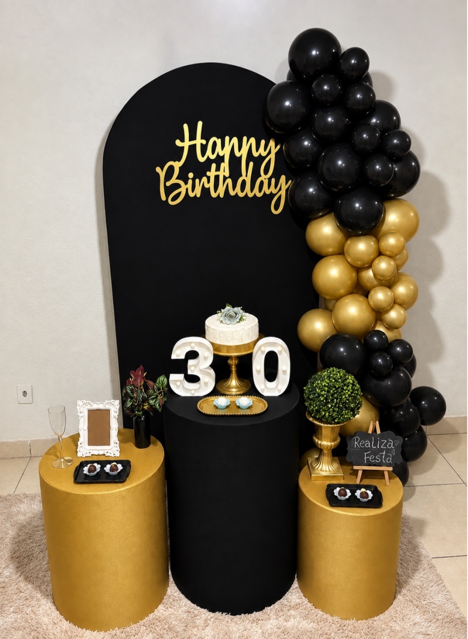 Kit Festa Preto Com Dourado - Realiza Festa