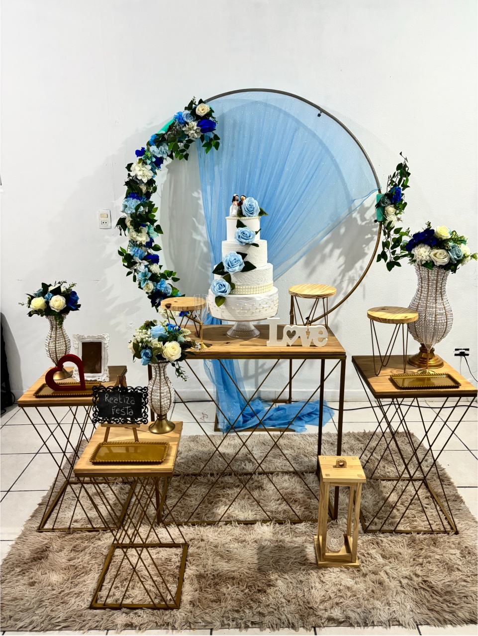 Kit Luxo Casamento Azul Com Tecido Azul Bebê - Realiza Festa