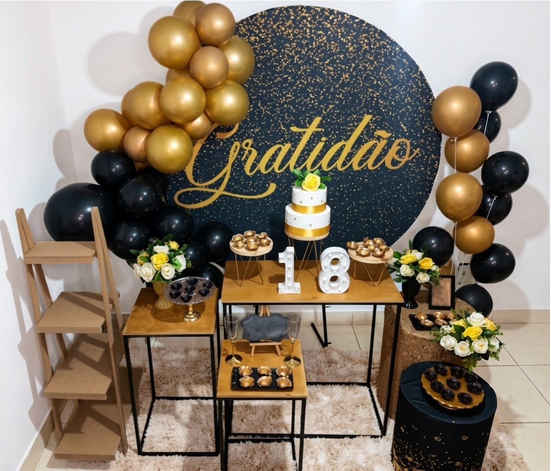 Kit Luxo Gratidão Preto Com Glitter Dourada Ii - Realiza Festa