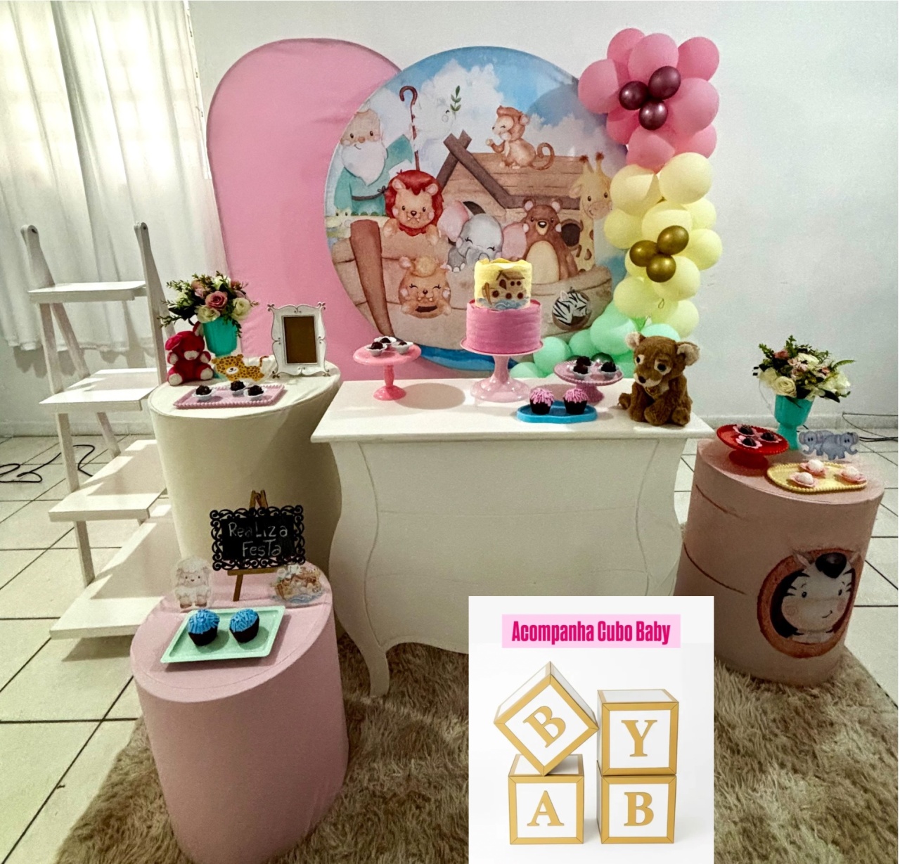 Kit Premium Chá de Bebê Arca de Noé Menina - Realiza Festa