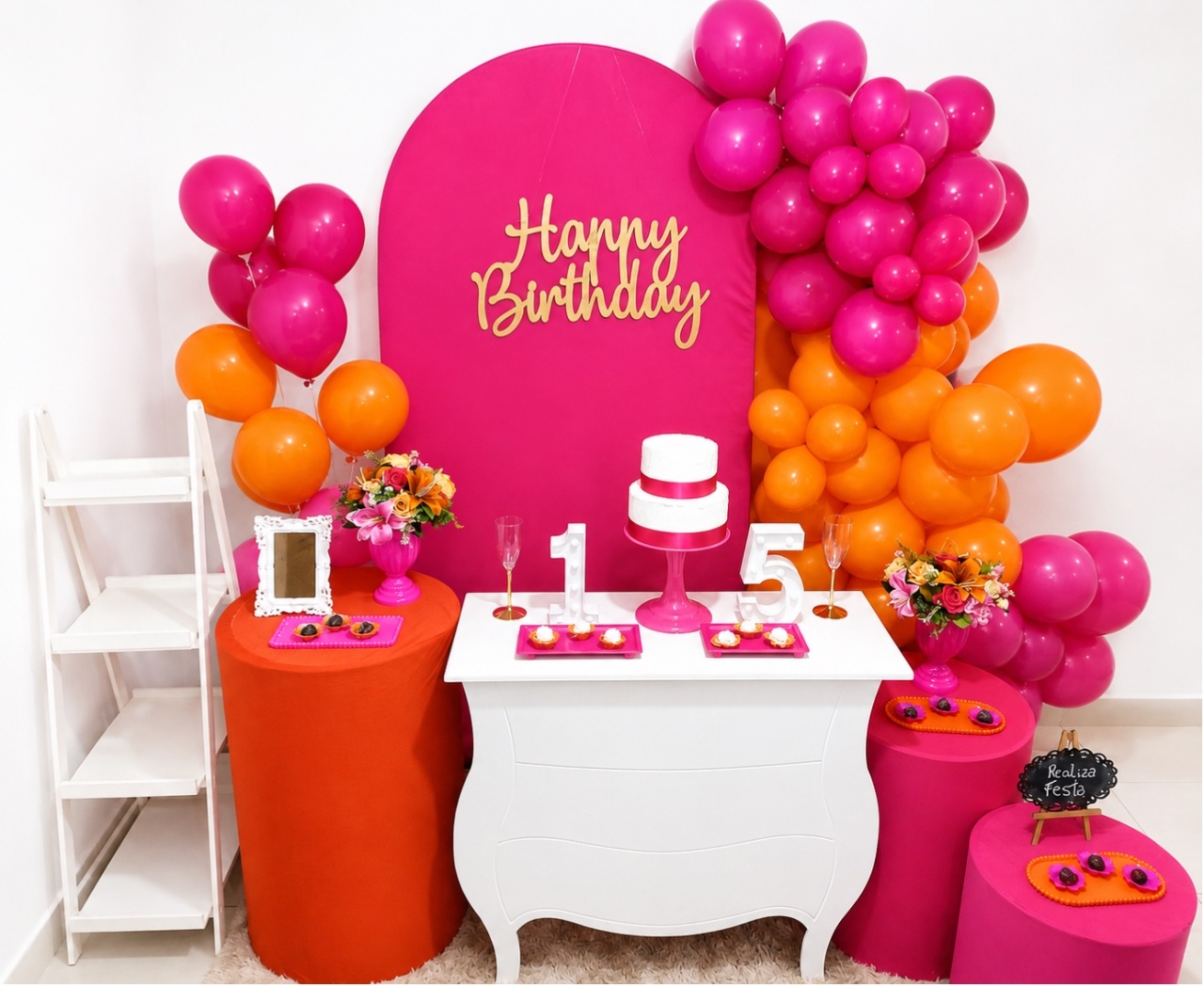Kit Luxo 15 Anos Laranja E Pink - Realiza Festa