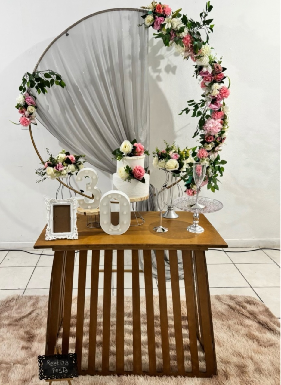 Kit Festa Adulto Feminino Arco Rosa Com Prata - Realiza Festa