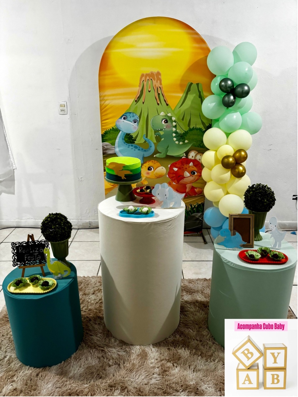 Kit Festa Chá de Bebê Dino Baby Menino Romano - Realiza Festa