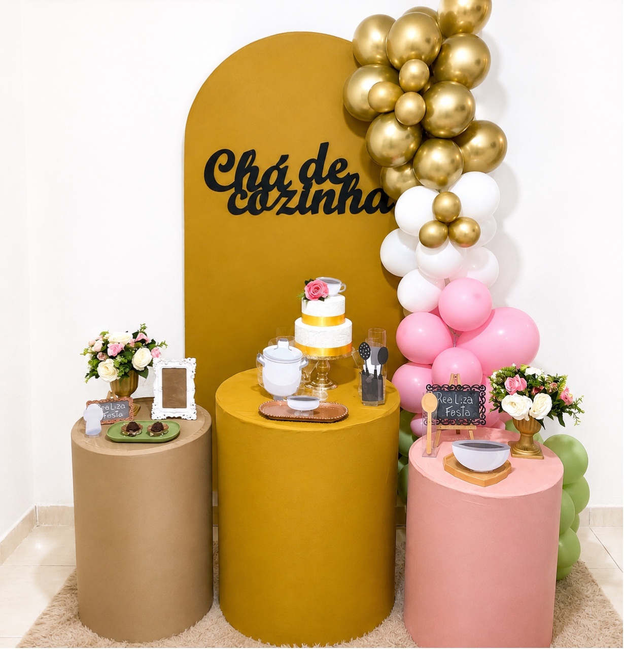 Kit Festa Chá de Cozinha Dourado Queimado - Realiza Festa