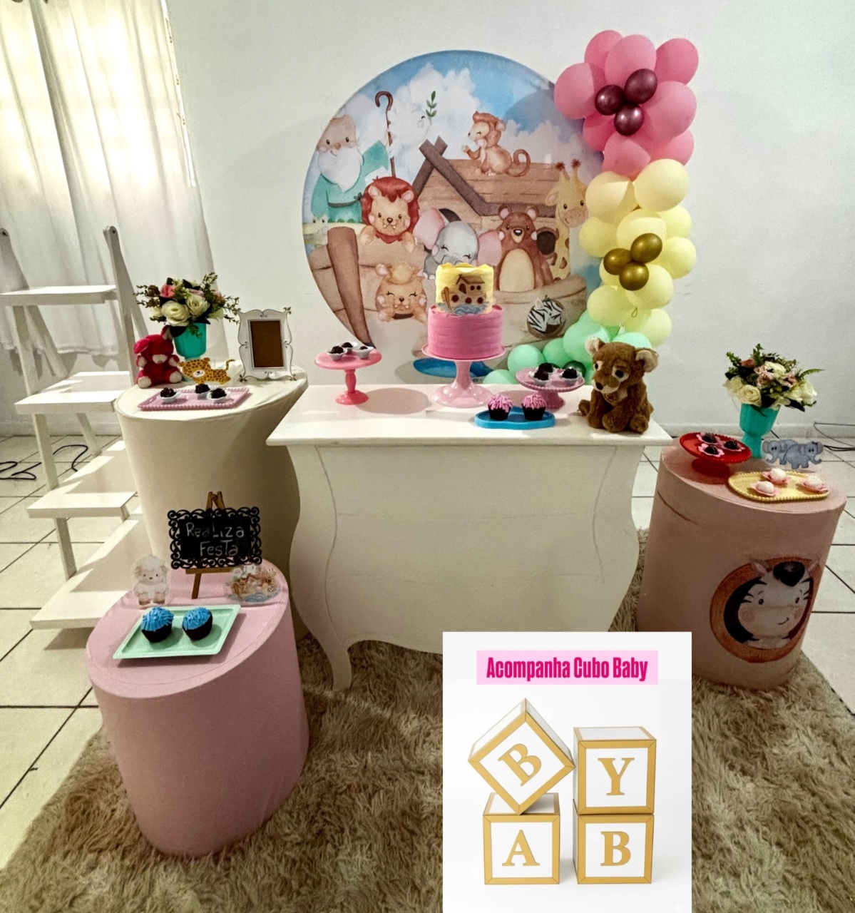 Kit Luxo Chá de Bebê Arca de Noé Menina - Realiza Festa