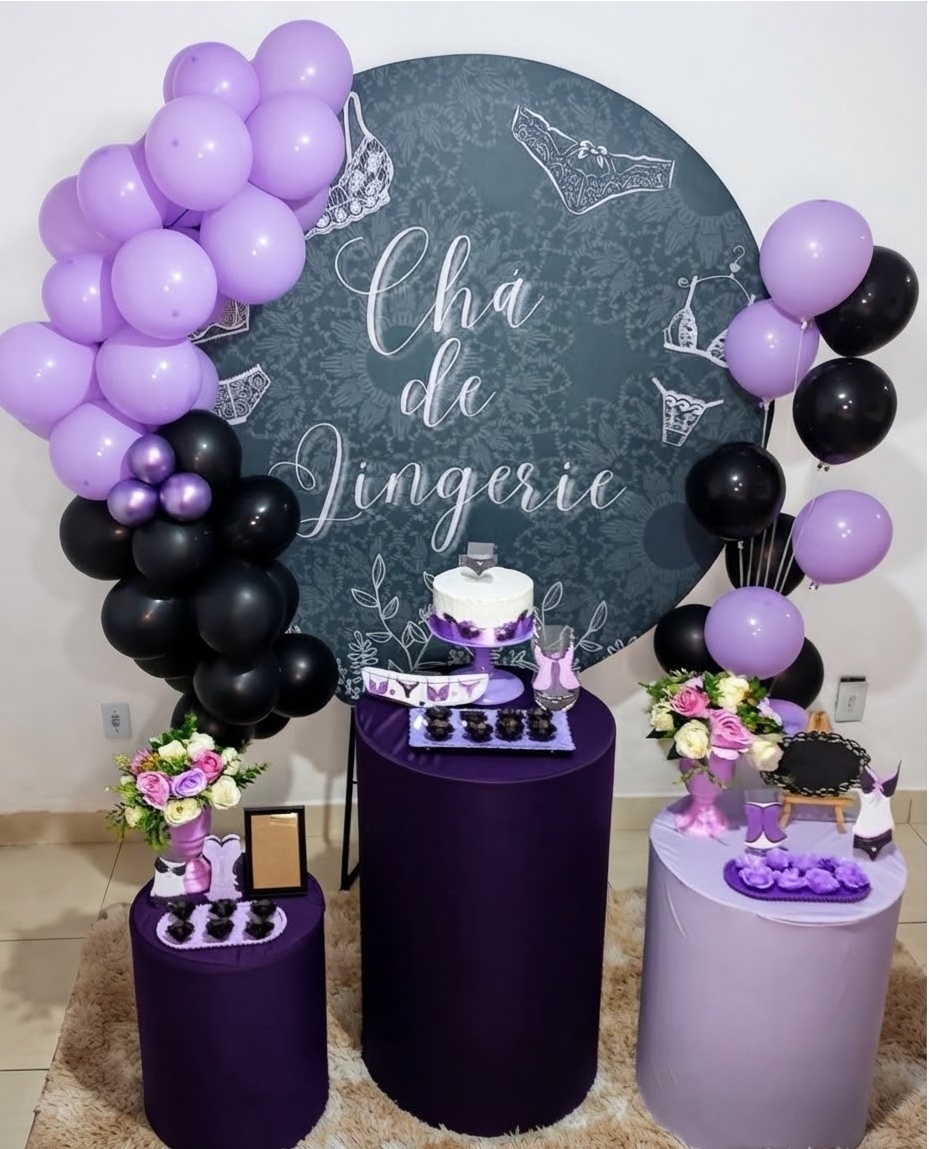 Kit Festa Chá de Lingerie Preto E Lilás - Realiza Festa