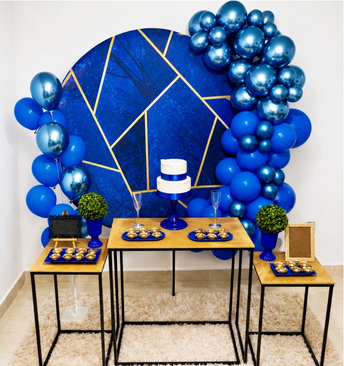 Kit Festa Adulto Geométrico Azul Com Dourado - Realiza Festa