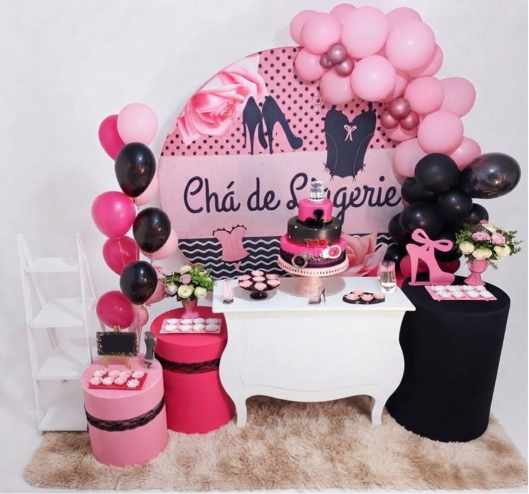 Kit Luxo Chá de Lingerie Rosa E Preto - Realiza Festa