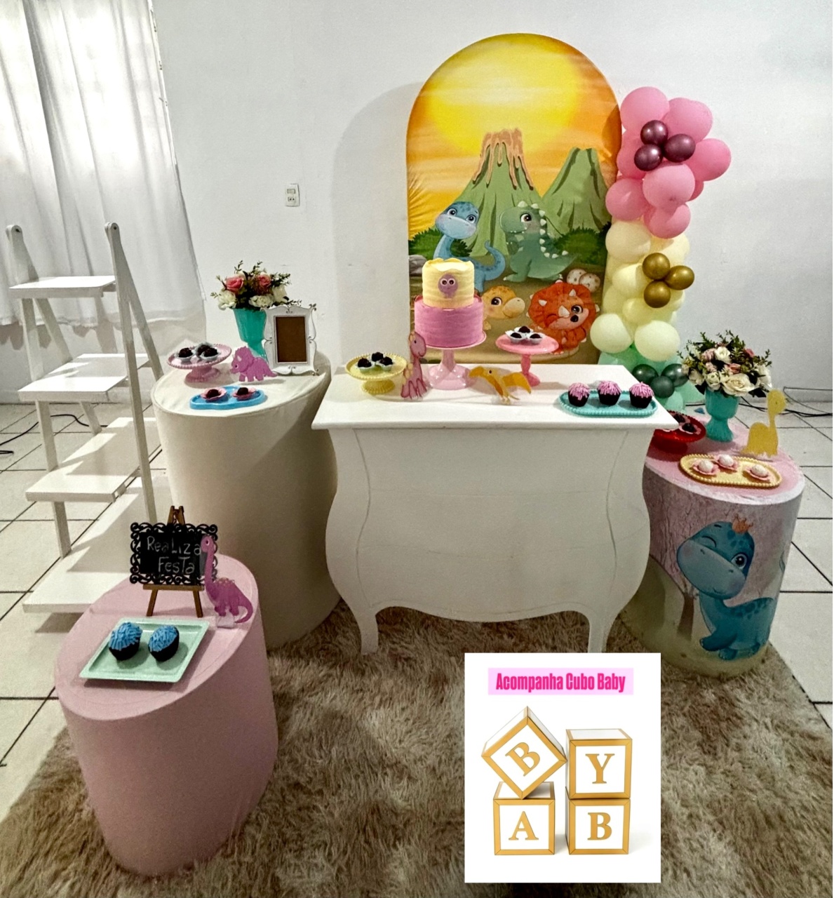 Kit Luxo Chá de Bebê Dino Baby Menina Romano - Realiza Festa