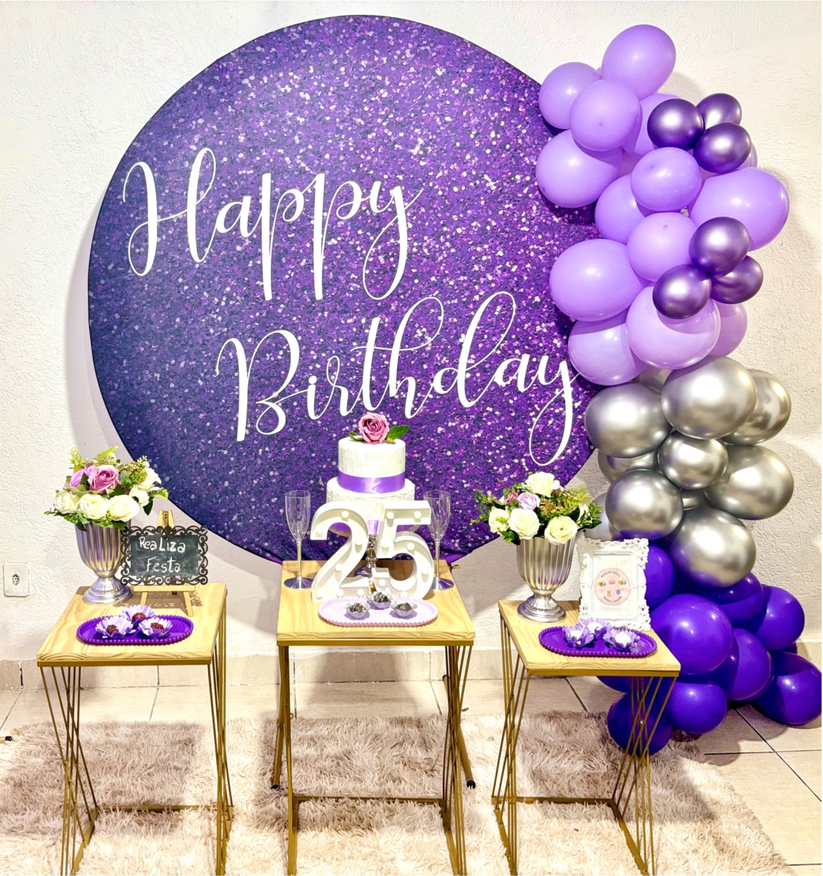 Kit Festa Adulto Feminino Happy Birthday Roxo - Realiza Festa