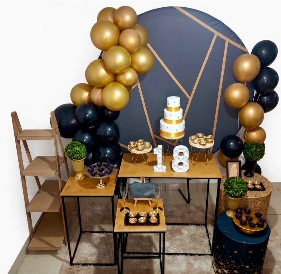 Kit Luxo Adulto Geométrico Preto Com Dourado - Realiza Festa