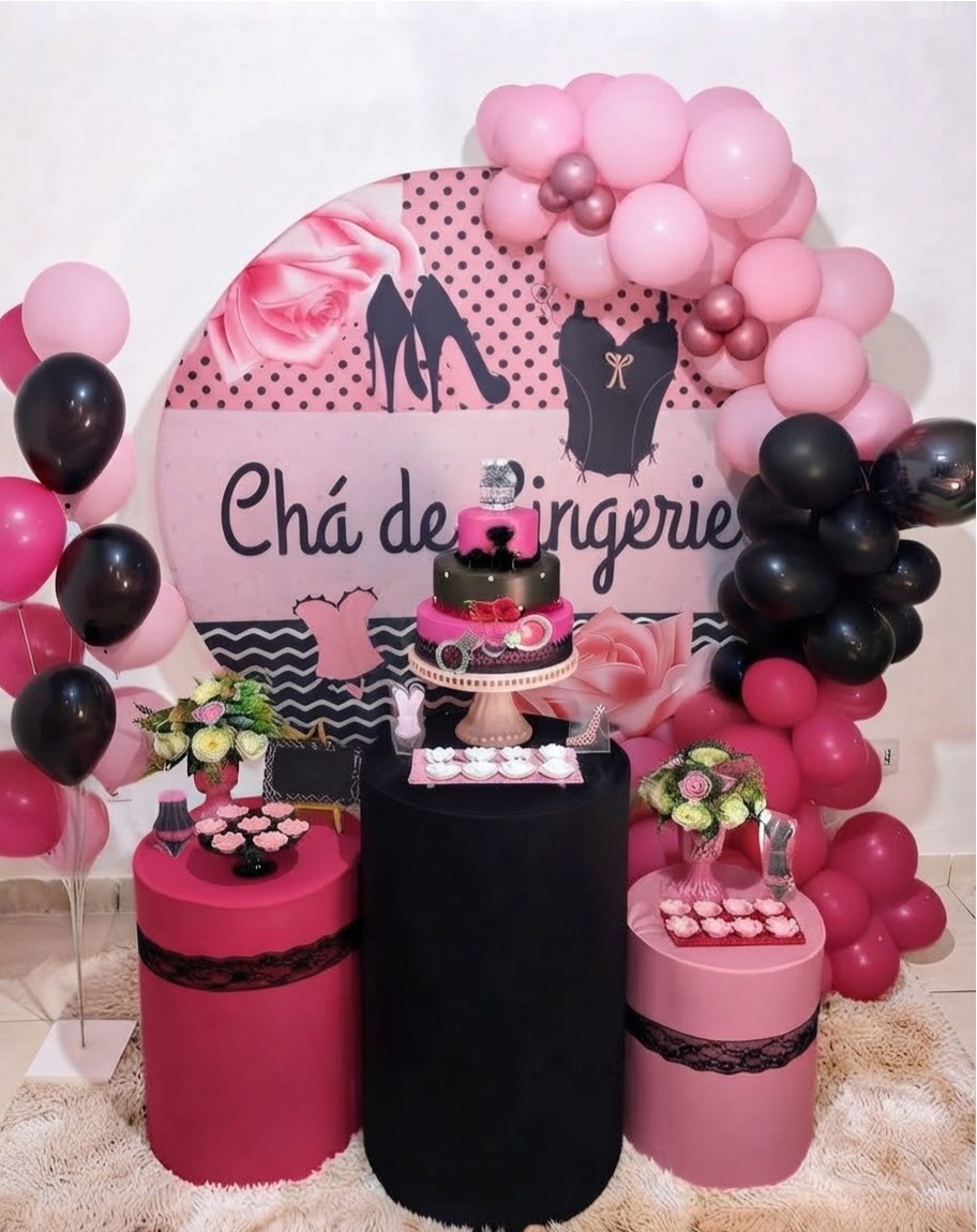 Kit Festa Chá de Lingerie Rosa E Preto - Realiza Festa