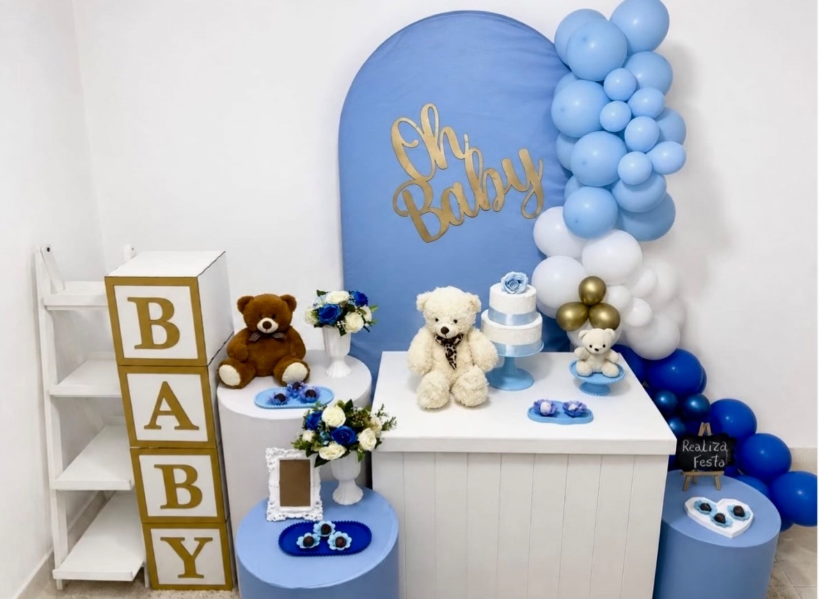Kit Luxo Chá de Bebê Azul Bebê Com Dourado - Realiza Festa