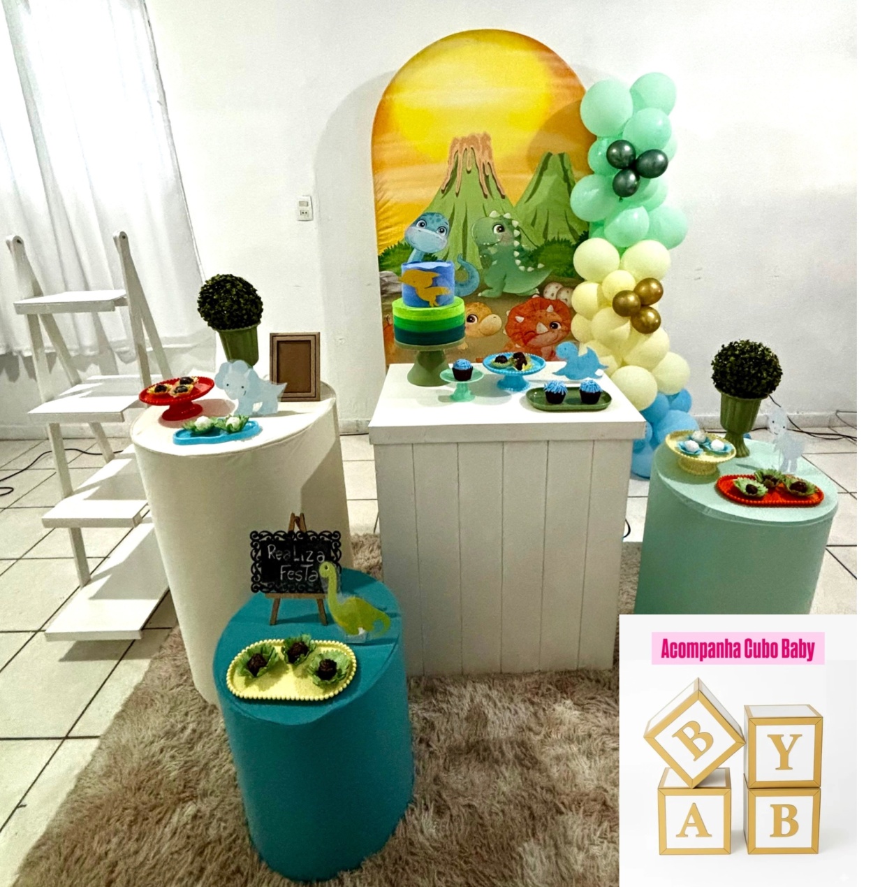 Kit Luxo Chá de Bebê Dino Baby Menino Romano - Realiza Festa