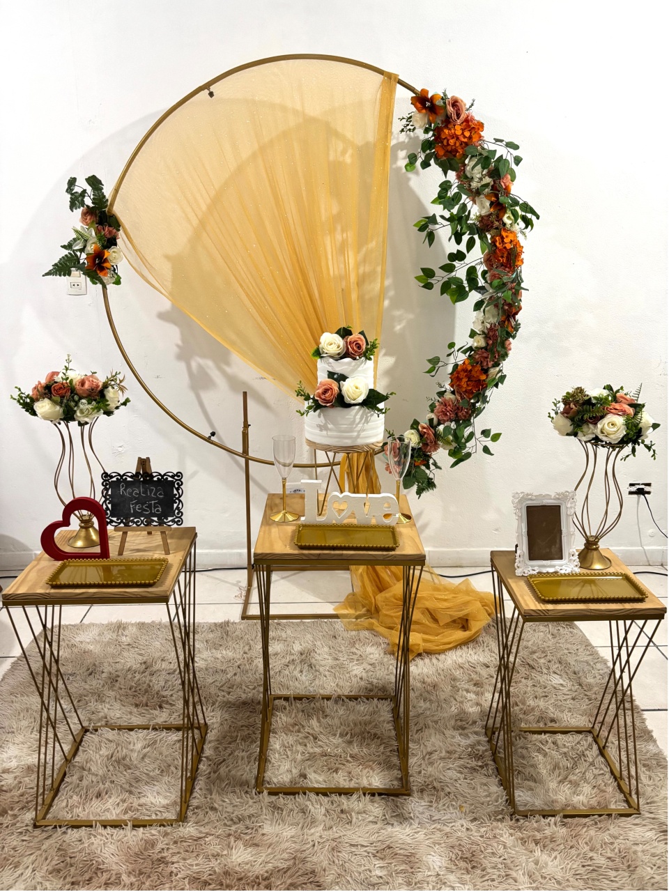 Kit Festa Casamento Terracota Com Tecido Dourado - Realiza Festa