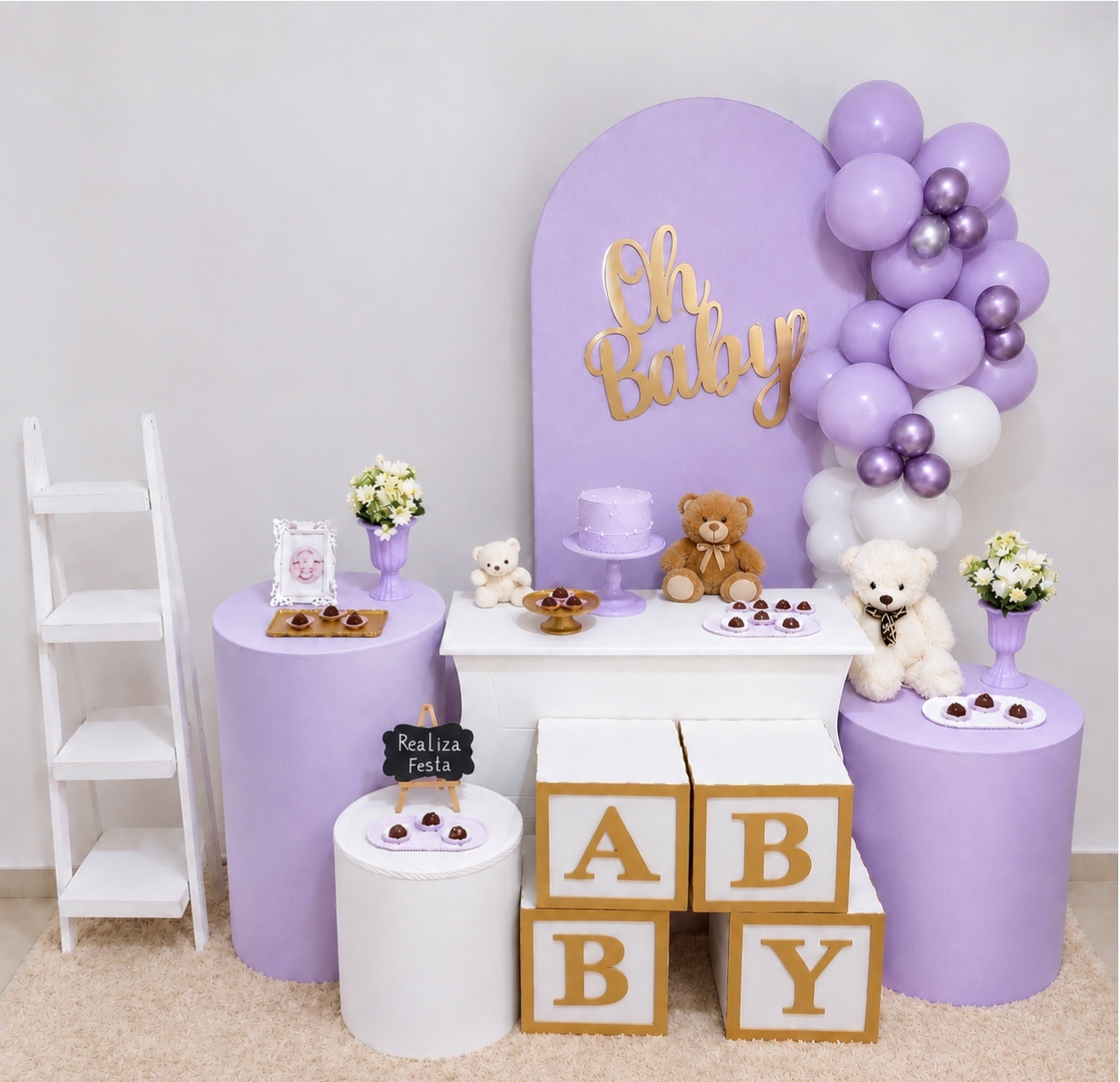Kit Luxo Chá de Bebê Oh Baby Lilás - Realiza Festa