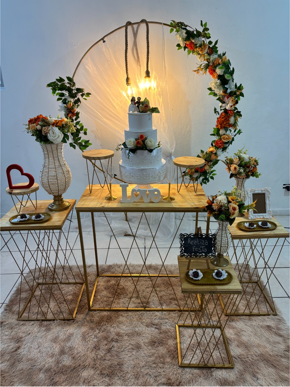 Kit Premium Casamento Laranja Com Tecido Branco - Realiza Festa
