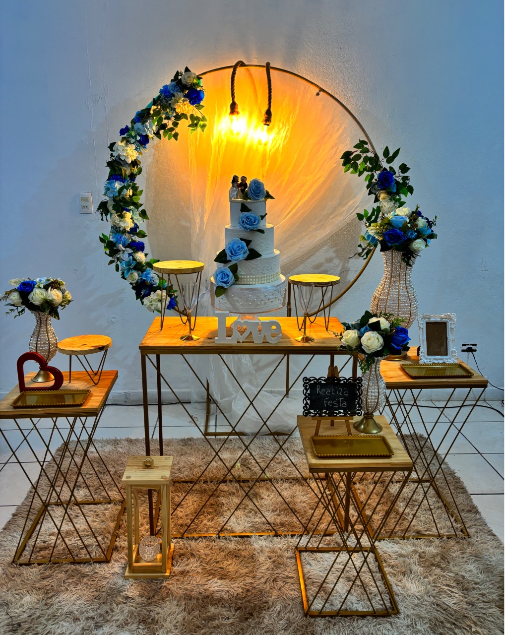 Kit Premium Casamento Azul Com Tecido Branco - Realiza Festa