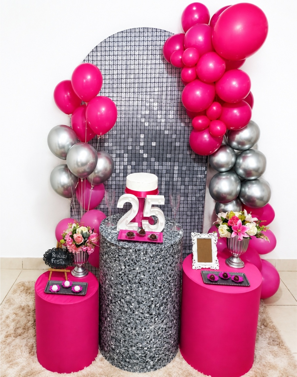 Kit Festa Adulto Feminino Prata Com Pink - Realiza Festa