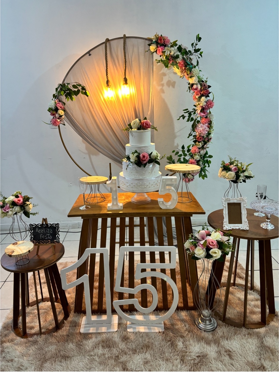 Kit Premium 15 Anos - Rosa Com Prata Rústico - Realiza Festa