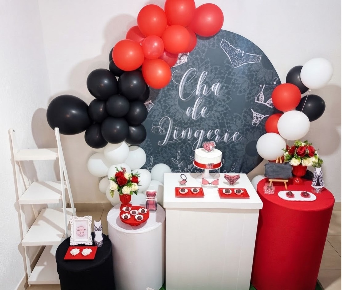 Kit Luxo Chá de Lingerie Preto, Vermelho E Branco - Realiza Festa