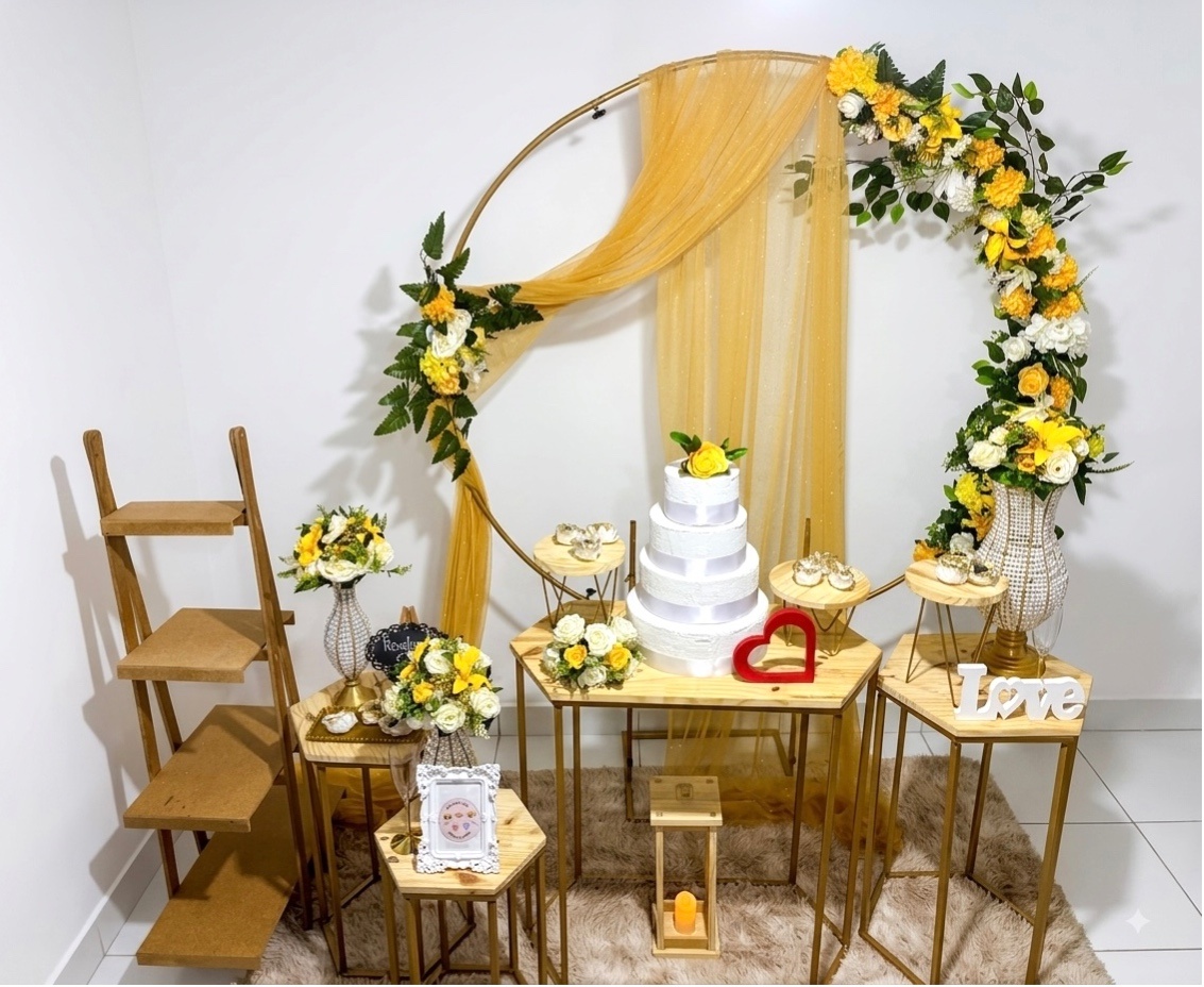 Kit Luxo Casamento Amarelo Com Tecido Dourado - Realiza Festa